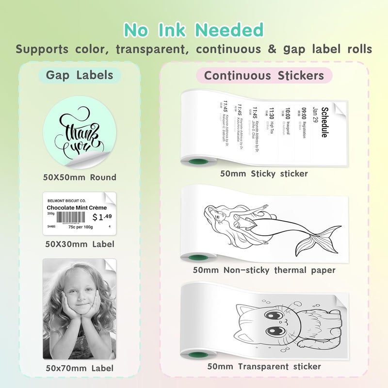 Gloryang JD-23 Sticker Printer, Mini Portable Thermal Printer Print Pod, Inkless Bluetooth Label Maker Machine for DIY Crafts, Journaling, Office & Home Use, Includes 2 Rolls Sticker Paper - Image 4